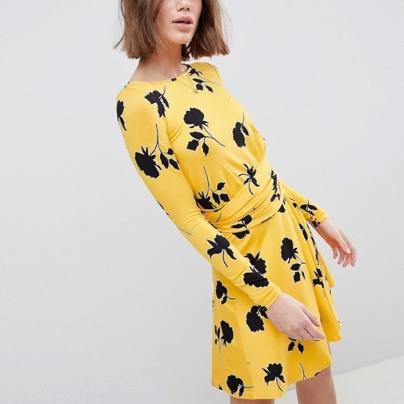 ASOS Skater Dress with Wrap Belt in Shadow Print 2 - Picture 2 of 8